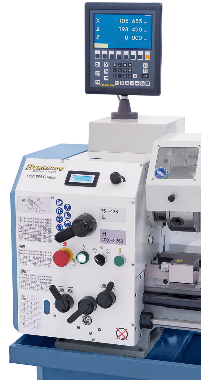 Leit- und Zugspindeldrehmaschine Profi 880 G Vario / 230 V inkl. 2-Achs-Digitalanzeige ES-12 V