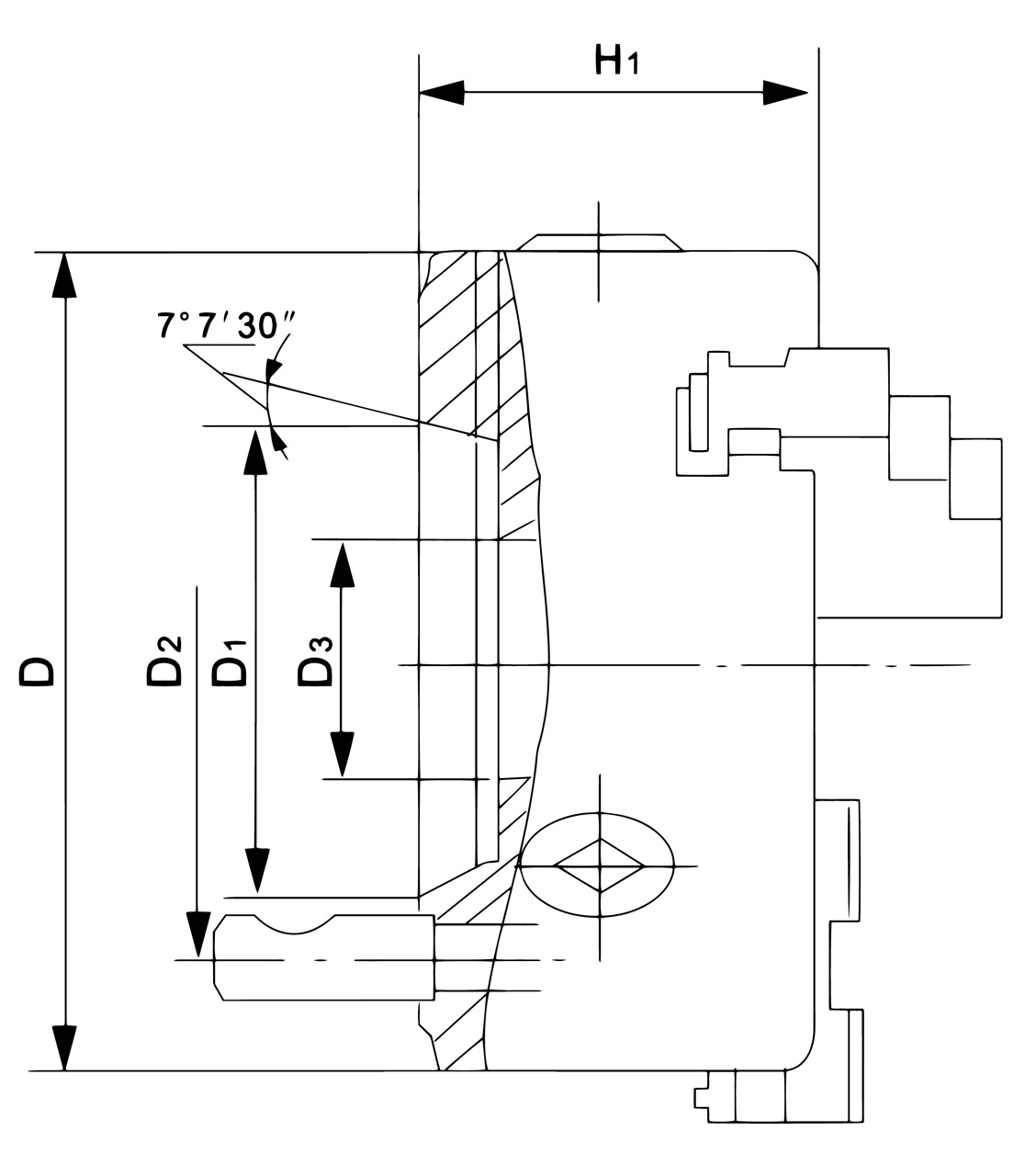 Bernardo Standard-4-Backenfutter DK12-D, DIN 55029, DK12-400/D8, Gussausführung