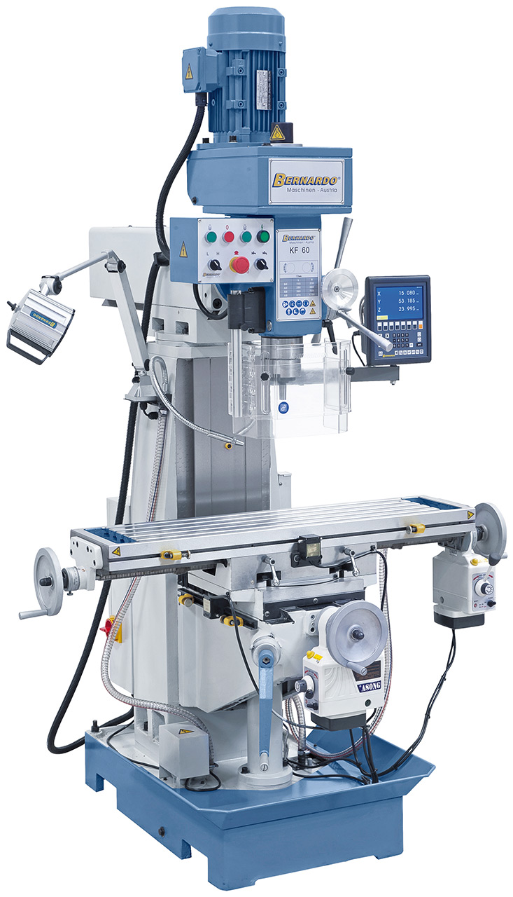 Bohr- und Fräsmaschine KF 60 - 1000 inkl. 3-Achs-Digitalanzeige ES-12 H und Vorschub f. y-Achse