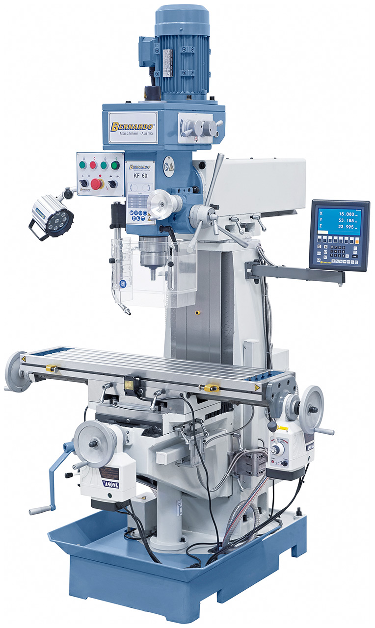 Bohr- und Fräsmaschine KF 60 - 1000 inkl. 3-Achs-Digitalanzeige ES-12 H und Vorschub f. y-Achse