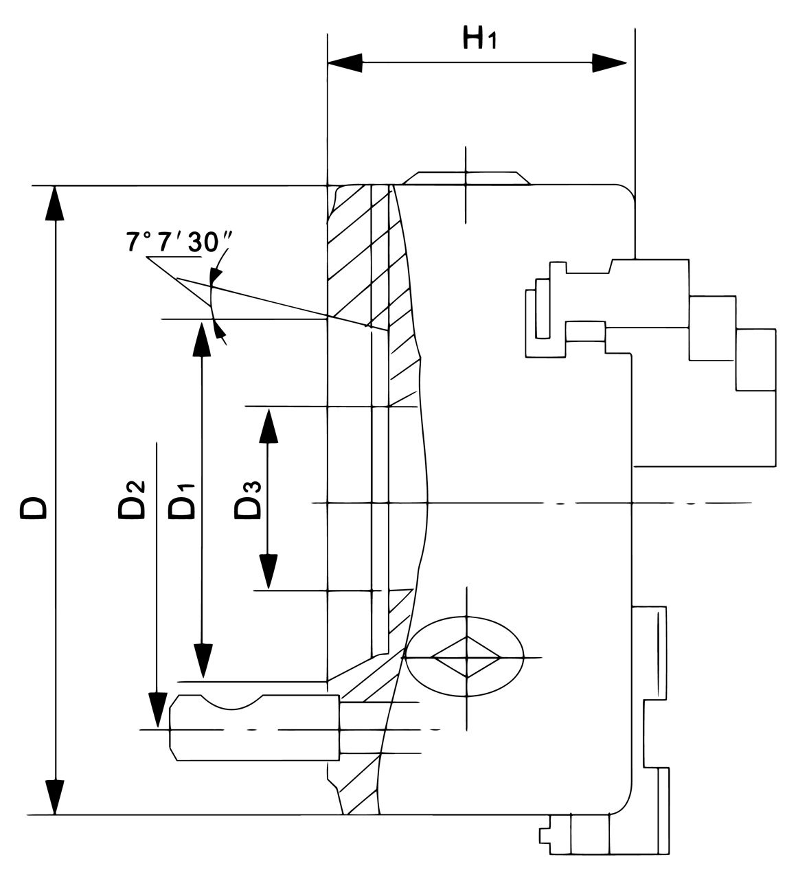 Bernardo Standard-3-Backenfutter DK11-D, DIN 55029, DK11-200/D5, Gussausführung