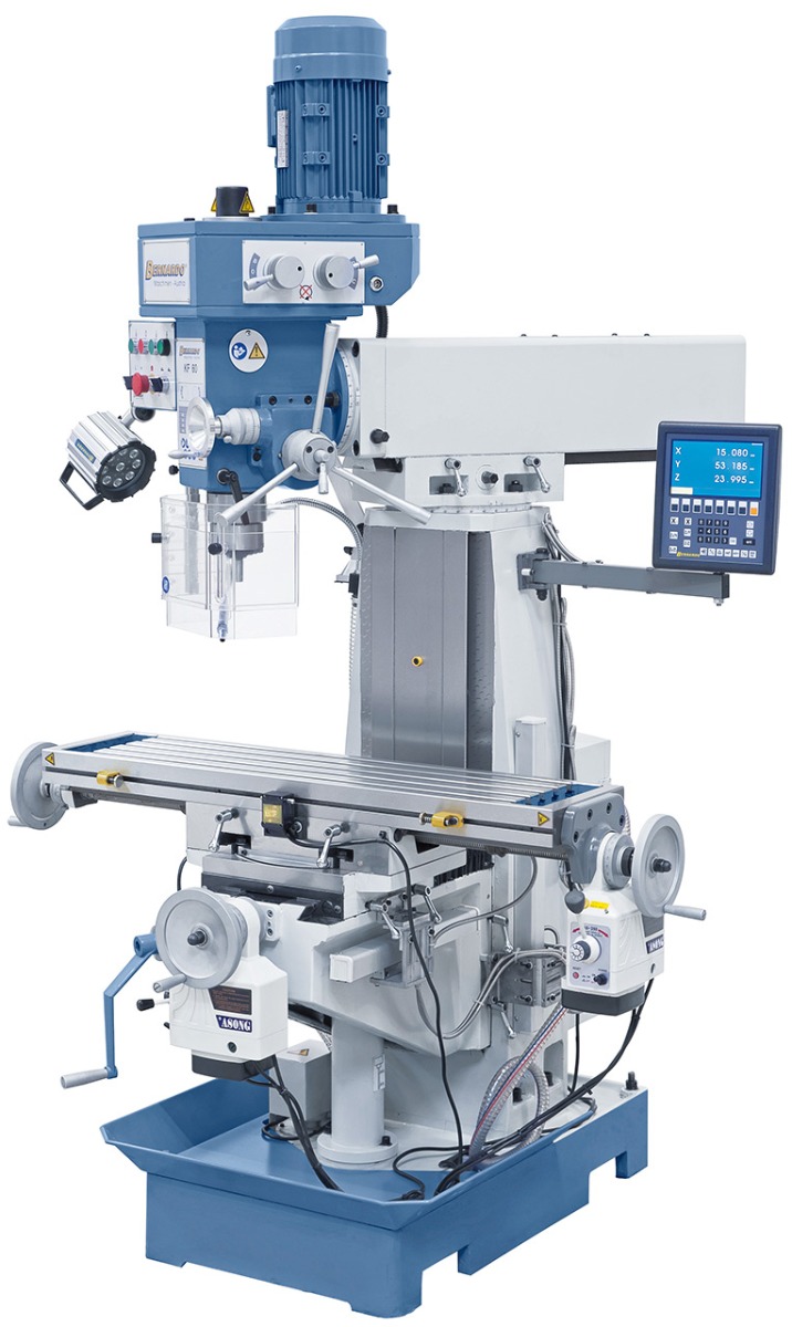 Bohr- und Fräsmaschine KF 60 - 1000 inkl. 3-Achs-Digitalanzeige ES-12 H und Vorschub f. y-Achse