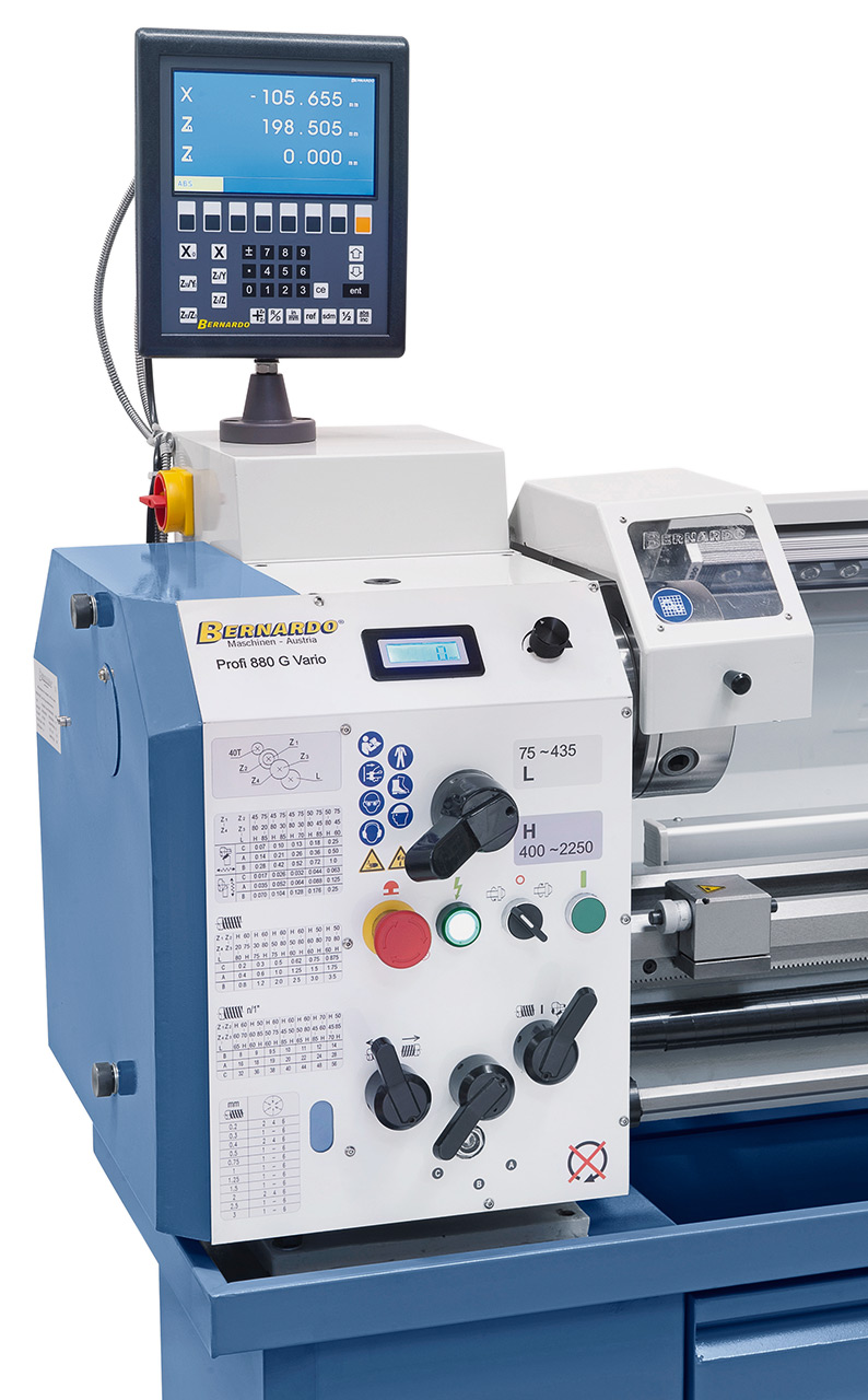 Leit- und Zugspindeldrehmaschine Profi 880 G Vario / 230 V inkl. 2-Achs-Digitalanzeige ES-12 V