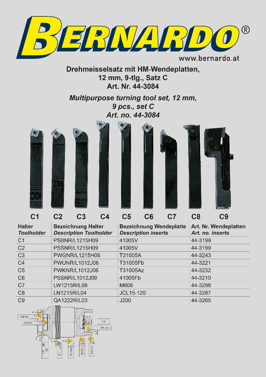 Drehmeißelsatz mit HM-Wendeplatten, 12 mm, Satz C
