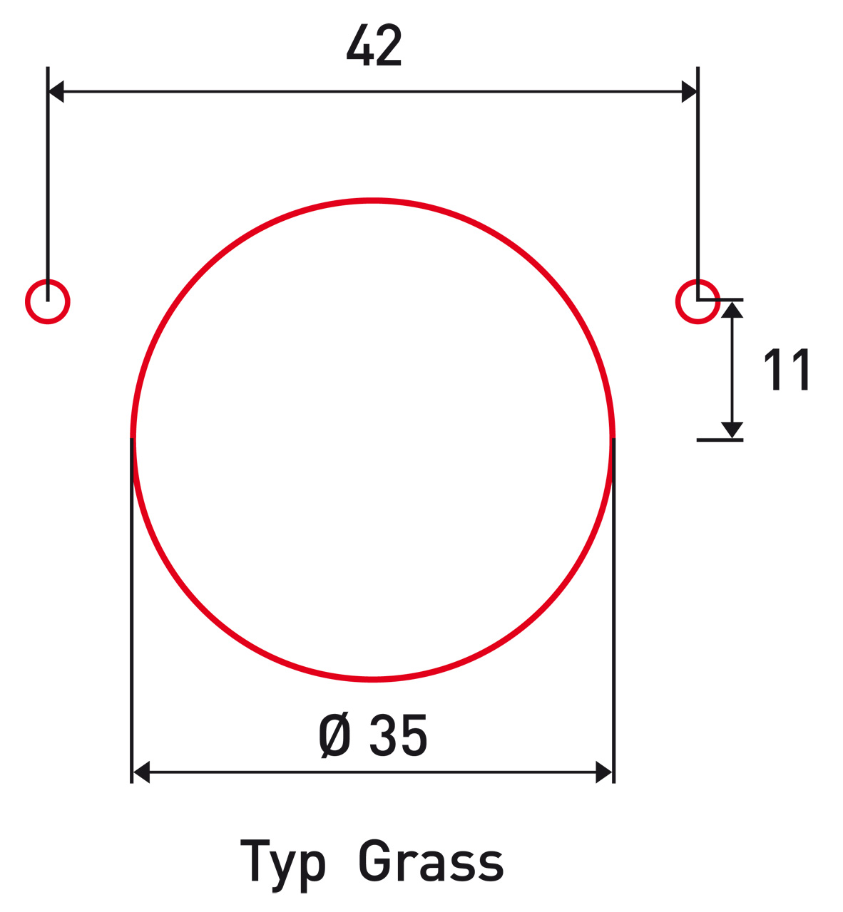 Bohrkopf 42 / 11 für Scharnier Typ Grass, mit Aufnahme für Bohrmaschinen