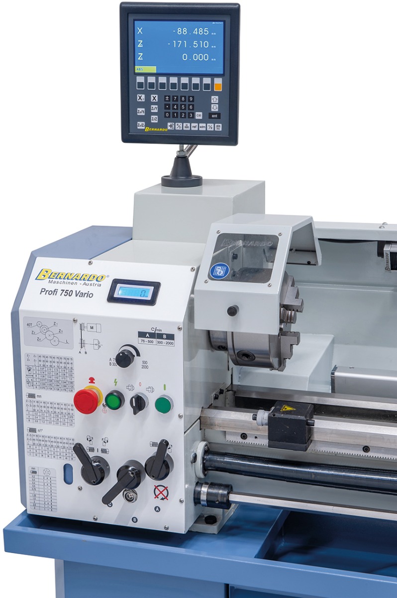 Leit- und Zugspindeldrehmaschine Profi 750 Vario / 400 V inkl. 2-Achs Digitalanzeige ES-12 V