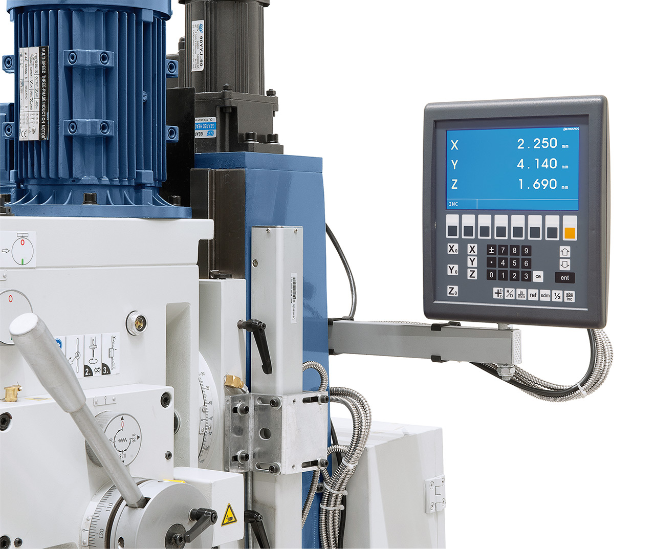 Bohr- und Fräsmaschine FM 55 HSV inkl. 3-Achs-Digitalanzeige ES-12 V und Vorschub f. x-Achse