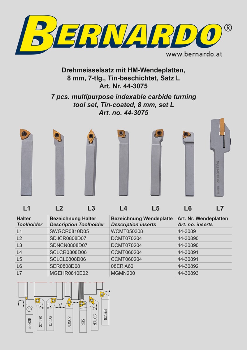 Drehmeisselsatz mit HM-Wendeplatten, 8 mm, Satz L