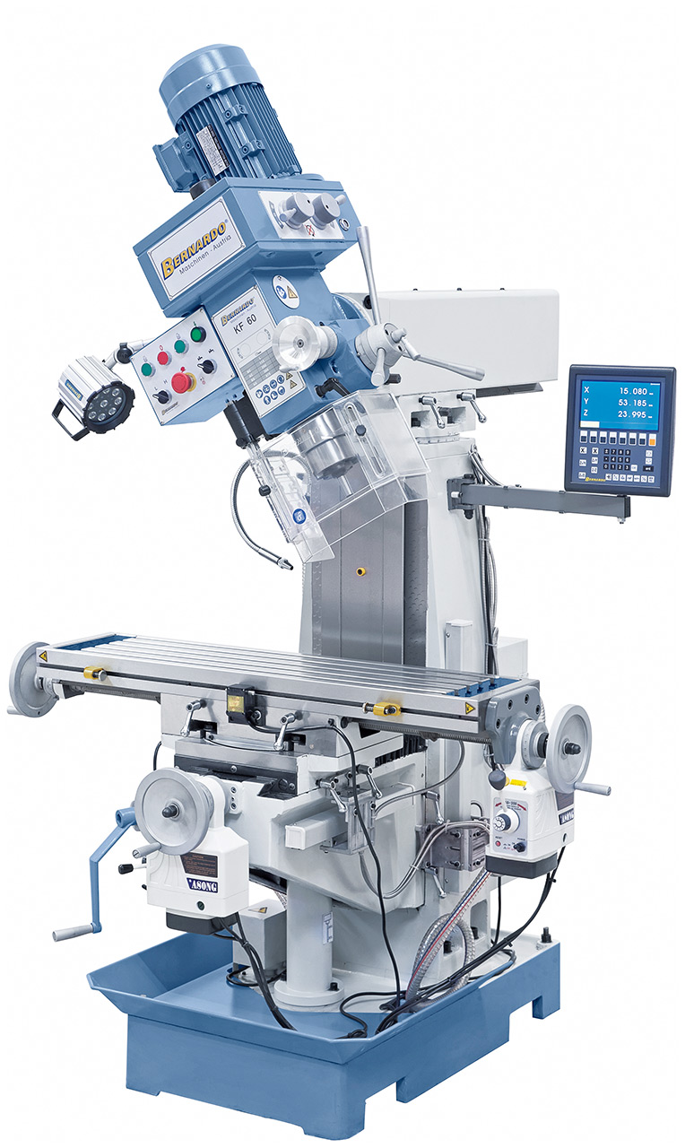 Bohr- und Fräsmaschine KF 60 - 1000 inkl. 3-Achs-Digitalanzeige ES-12 H und Vorschub f. y-Achse