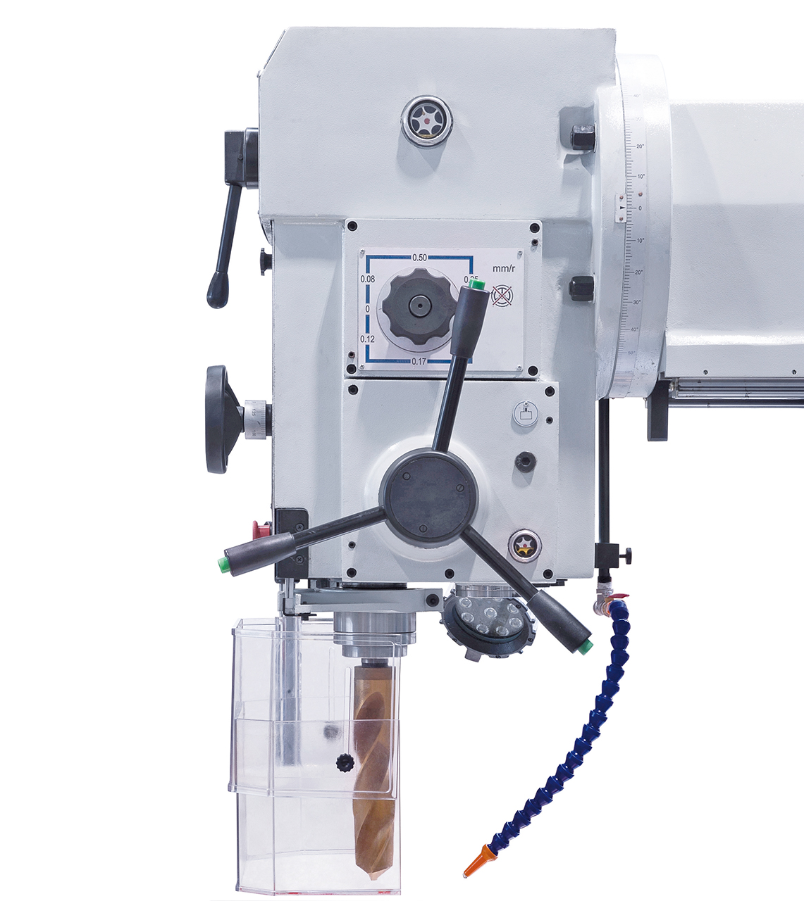 6 automatische Bohrvorschübe über Elektromagnetkupplung schaltbar.