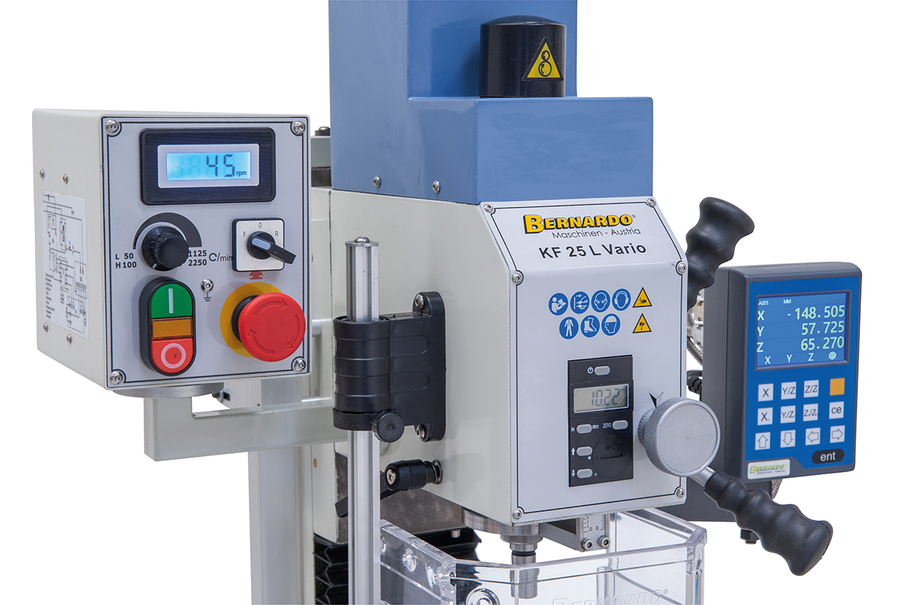 Bohr- und Fräsmaschine KF 25 L Vario inkl. 3-Achs Digitalanzeige DT 40