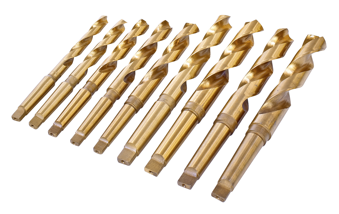 Spiralbohrer HSS mit Morsekonus MK 2 / 3, 9-tlg., 14,5 - 30 mm, Tin-besch., Satz B