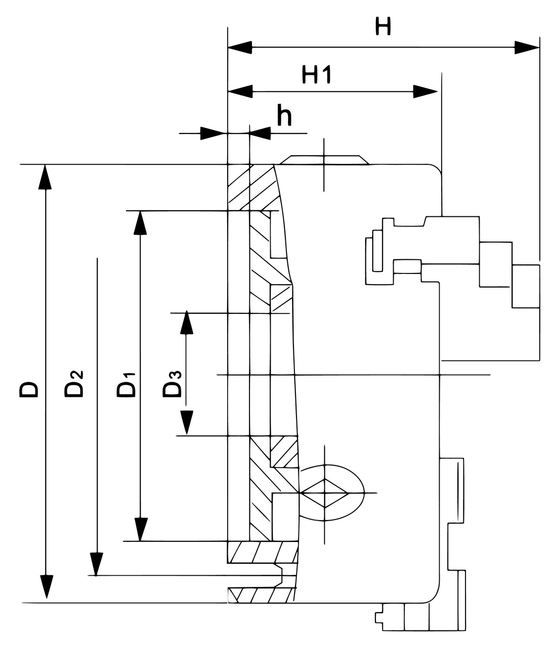 Bernardo Standard-3-Backenfutter DK11, DIN 6350, DK11-400, Gussausführung