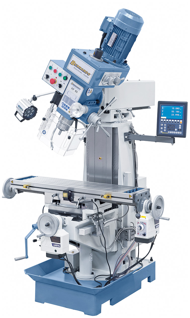 Bohr- und Fräsmaschine KF 60 - 1000 inkl. 3-Achs-Digitalanzeige ES-12 H und Vorschub f. y-Achse